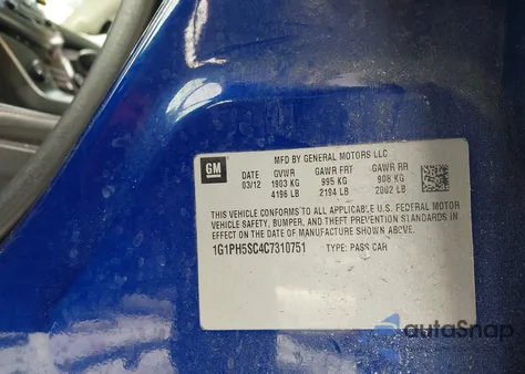 2012 Chevrolet Cruze Ltz z USA, uszkodzony, nr VIN 1G1PH5SC4C7310751